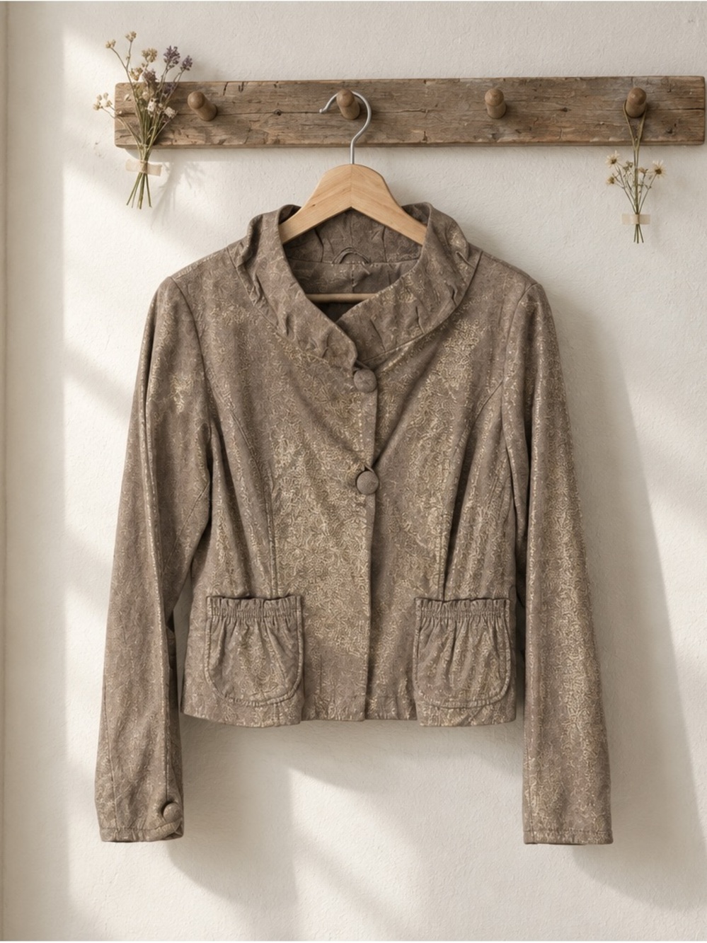 Danier leather Taupe Patterned Button-Front Jacket